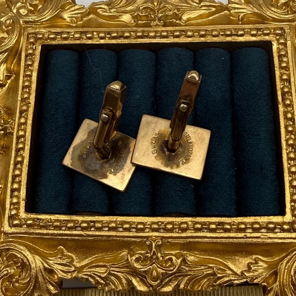 Swank Cufflinks OS Vintage 12K Gold Filled Quilted Textured Mid Century Modern